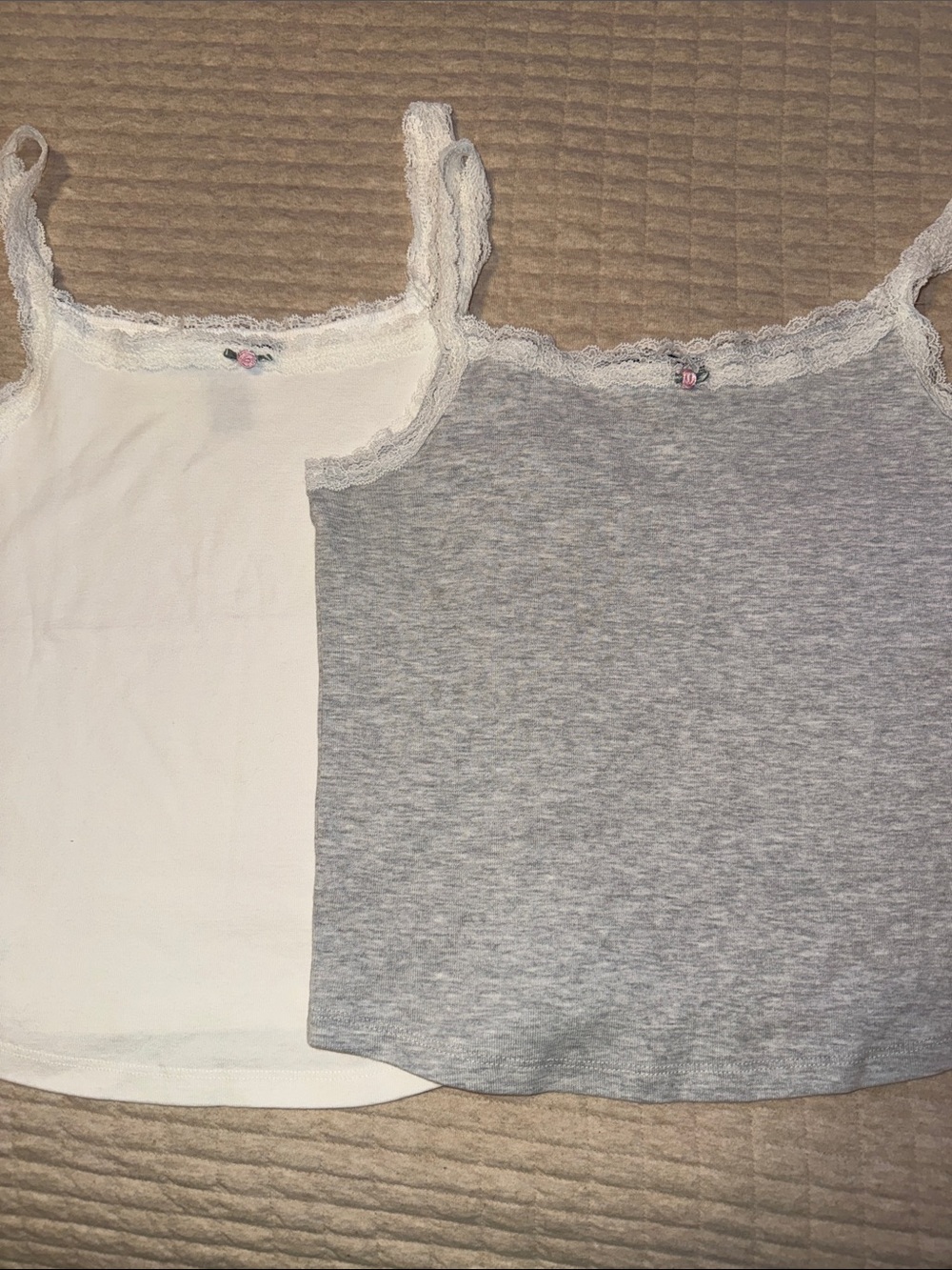 Forever 21 Lace-Trim Camisoles - White & Light Gray